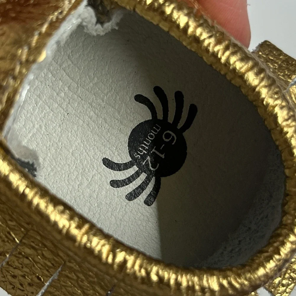 Itzy Ritzy Gold‎ Silver Metallic Baby Moccasins 6–12 Mo Soft Sole Crib Shoes